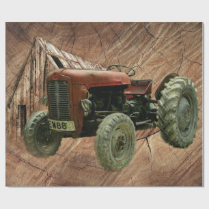 Papier Cadeau Tracteur rouge vintage Rustic Barn Shop