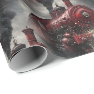 Papier Cadeau Train à vapeur de Noël rouge