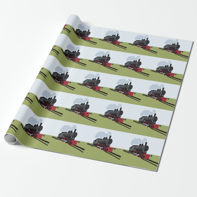 Papier Cadeau Train à vapeur vintage sur rail (Déroulé)