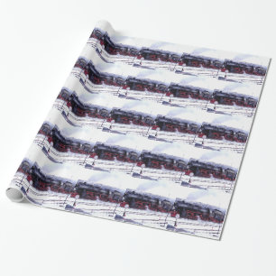 Papier Cadeau train à vapeur voie ferrée locomotive gare