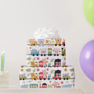 Papier Cadeau Train d'animaux bébé
