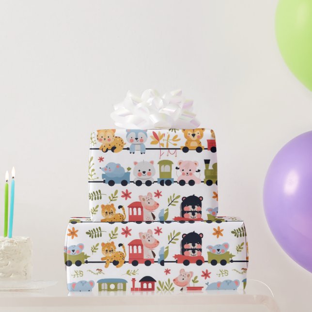 Papier Cadeau Train d'animaux bébé (Cadeaux de fête)
