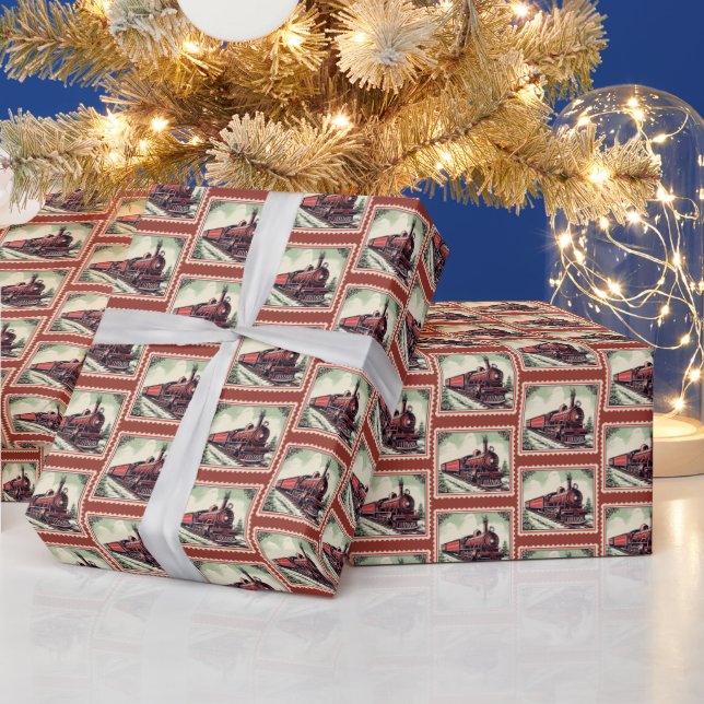 Papier Cadeau Train de Noël carrelé (Vacances)