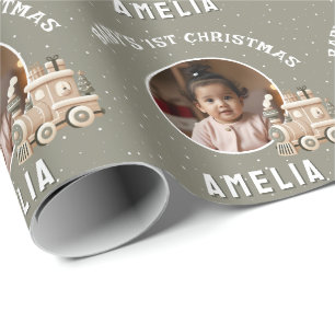 Papier Cadeau Train de Noël de bébé de 1ère année Neutre Cadeau-