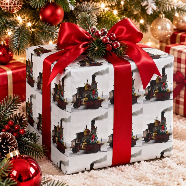 Papier Cadeau Train de Noël Vintage, Fêtes  (Créateur téléchargé)