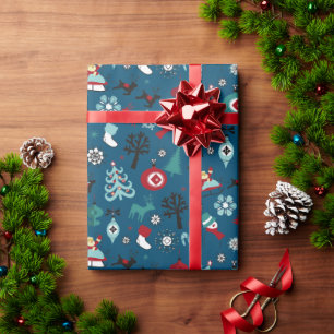 Papier Cadeau Traîneau du Père Noël Renne Arbres de Noël Motif A