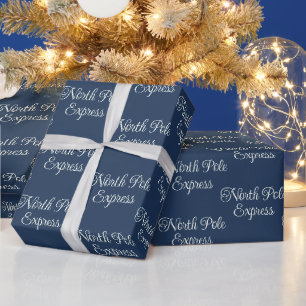 Papier Cadeau Trains de Pôle Nord Noël bleu profond de minuit