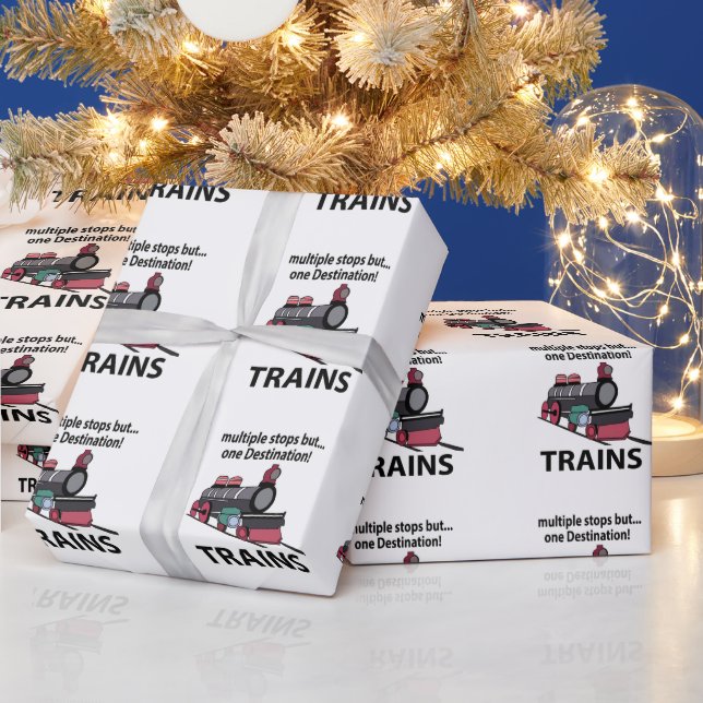 Papier Cadeau Trains multiples arrêts mais une destination Train (Vacances)