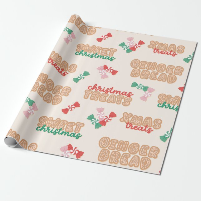 Papier Cadeau Traitements de Noël Lettering Motif (Déroulé)