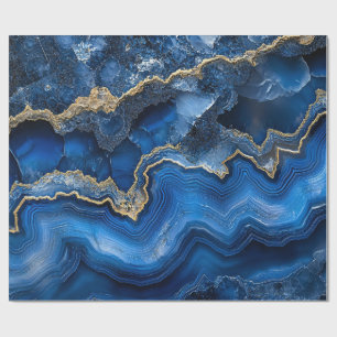 Papier Cadeau Tranche de géode bleu marine avec veines dorées