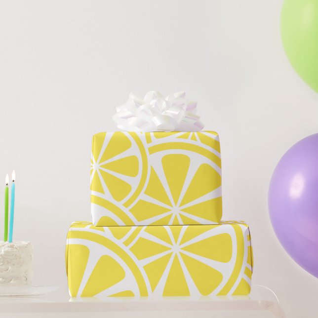 Papier Cadeau Tranches de citron jaune grandes motif moderne (Cadeaux de fête)