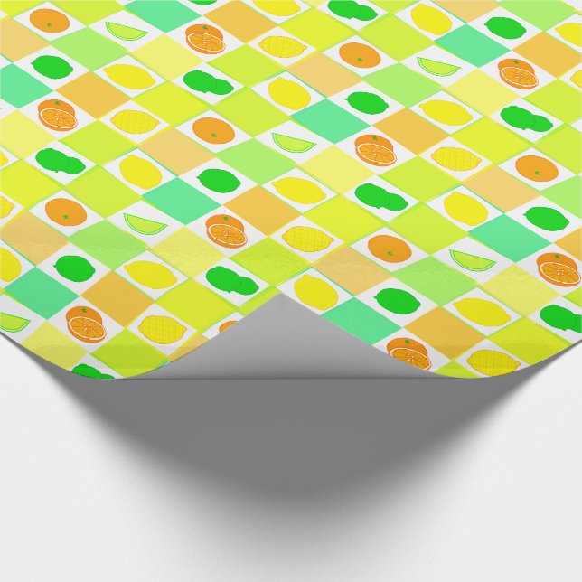 Papier Cadeau Tranches de fruits d'agrumes de citron, lime et or (Coin)