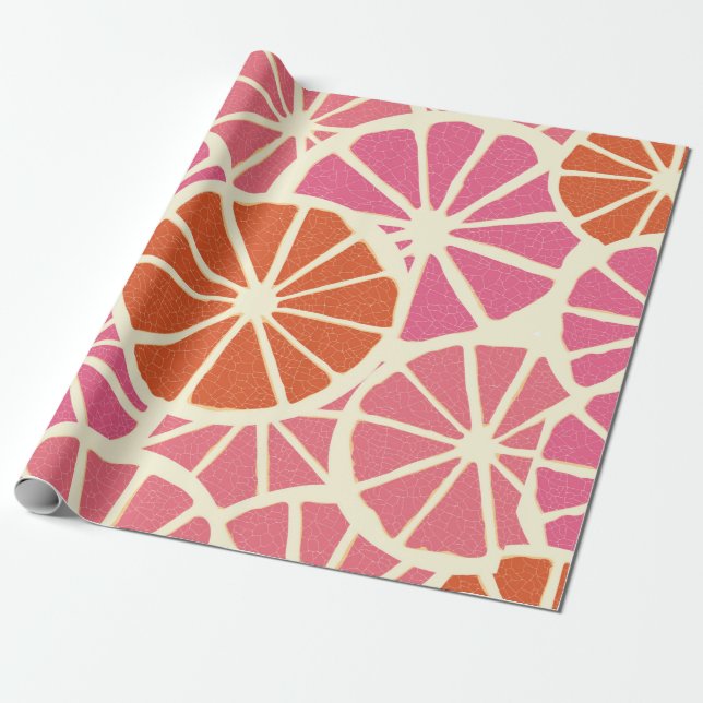 Papier Cadeau Tranches de pamplemousse sans soudure motif, agrum (Déroulé)