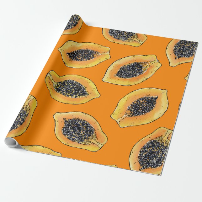 Papier Cadeau Tranches de Papaya sur orange (Déroulé)