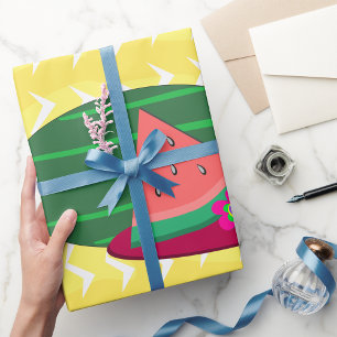 Papier Cadeau Tranches de pastèque d'été et fleur tropicale
