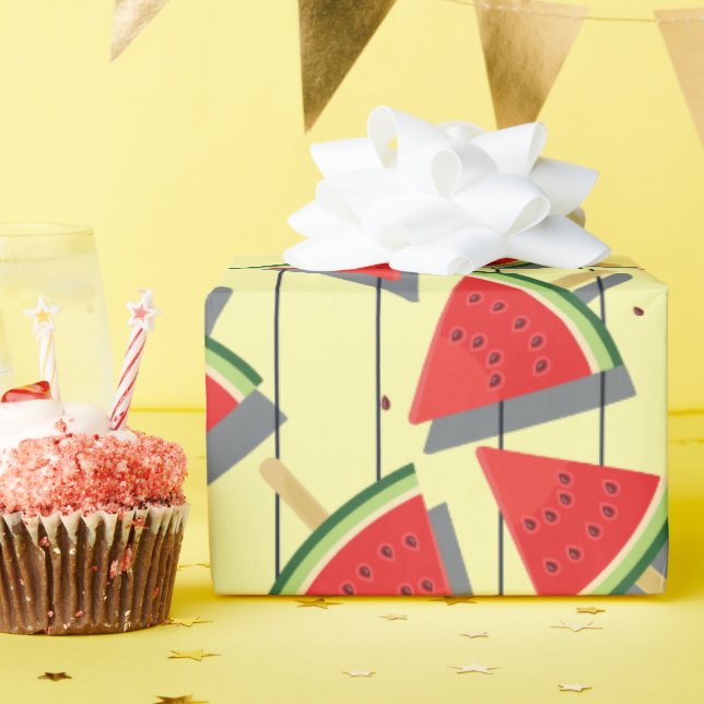Papier Cadeau Tranches de pastèque d'été, motif rouge et vert  (Fête d'anniversaire)