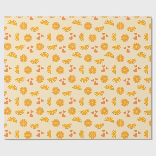 Papier Cadeau Tranches et coeurs orange (Plat)
