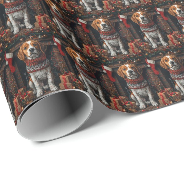 Papier Cadeau Treeing Walker Coonhound Chien Avec Cadeaux de Noë (Coin rond)