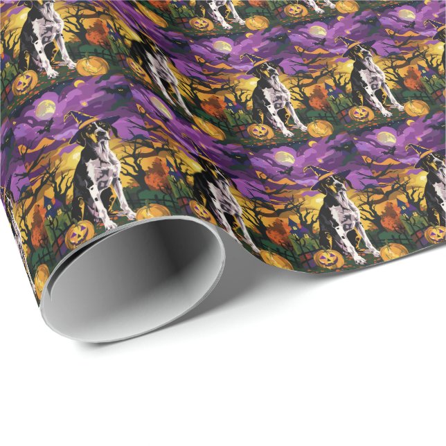 Papier Cadeau Treeing Walker Coonhound Halloween Sorcière Citrou (Coin rond)