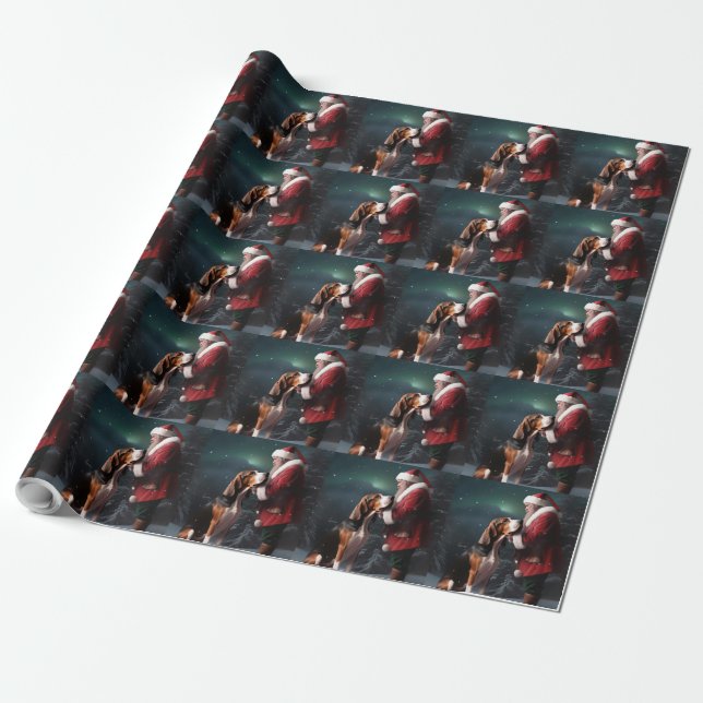 Papier Cadeau Treeing Walker Coonhound Père Noël Noël (Déroulé)