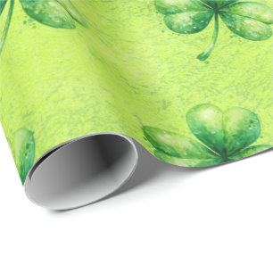 Papier Cadeau Trèfle à l'aquarelle de la Saint-Patrick sur fond 