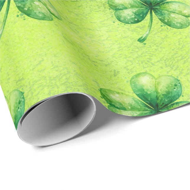 Papier Cadeau Trèfle à l'aquarelle de la Saint-Patrick sur fond  (Coin rond)