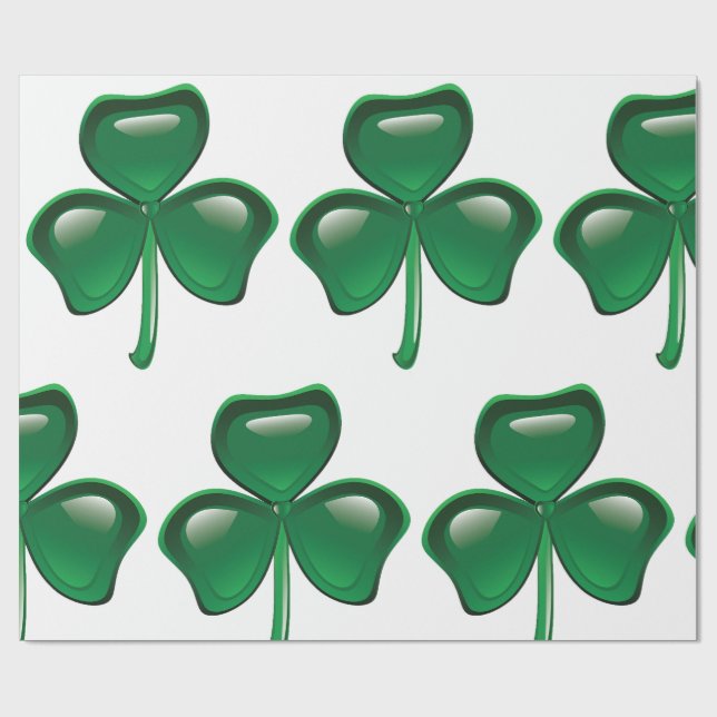 Papier Cadeau Trèfle à trois feuilles Shamrock vert (Plat)