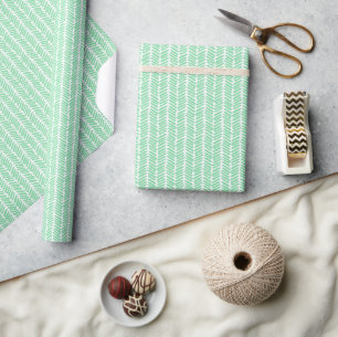 Papier Cadeau Trèfle de Pâques bandes zigzag vert menthe et blan
