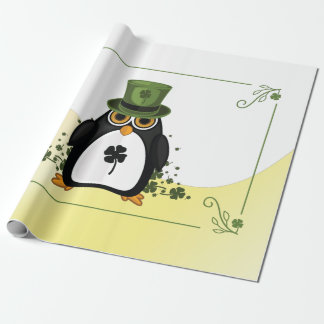 Papier Cadeau Trèfle pingouin chanceux aquarelle Fête irlandaise