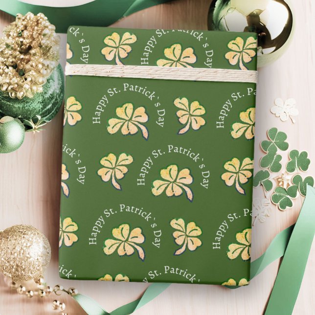 Papier Cadeau Trèfle Trèfle Vert Fête de la Saint-Patrick (Créateur téléchargé)
