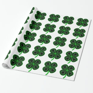 Papier Cadeau Trèfle vert noir avec le papier de St Patrick W de