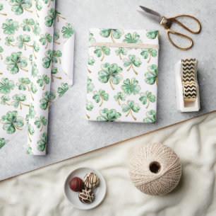 Papier Cadeau Trèfle Vert Or Saint-Patrick