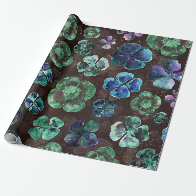 Papier Cadeau Trèfles verts chanceux à l'aquarelle (Déroulé)