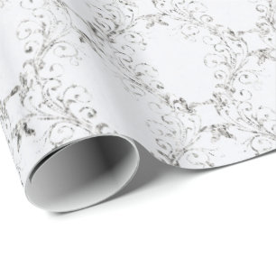 Papier Cadeau treillis argenté et blanc