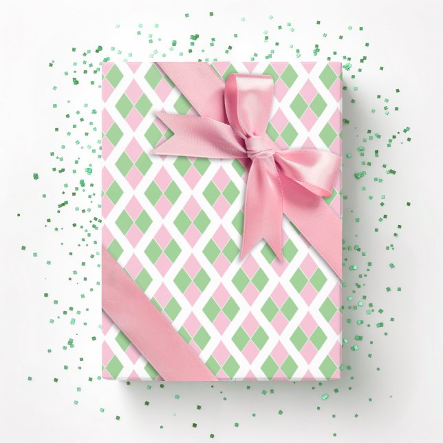 Papier Cadeau Treillis Harlequin rose et vert (Créateur téléchargé)