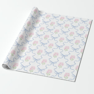 Papier Cadeau Trellis à ruban bleu Coquette rose Forget-Me-Nots