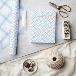 Papier Cadeau Trellis Diamant Bébé Bleu - Blanc