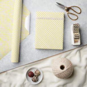 Papier Cadeau Trellis Diamant Jaune Doré - Blanc