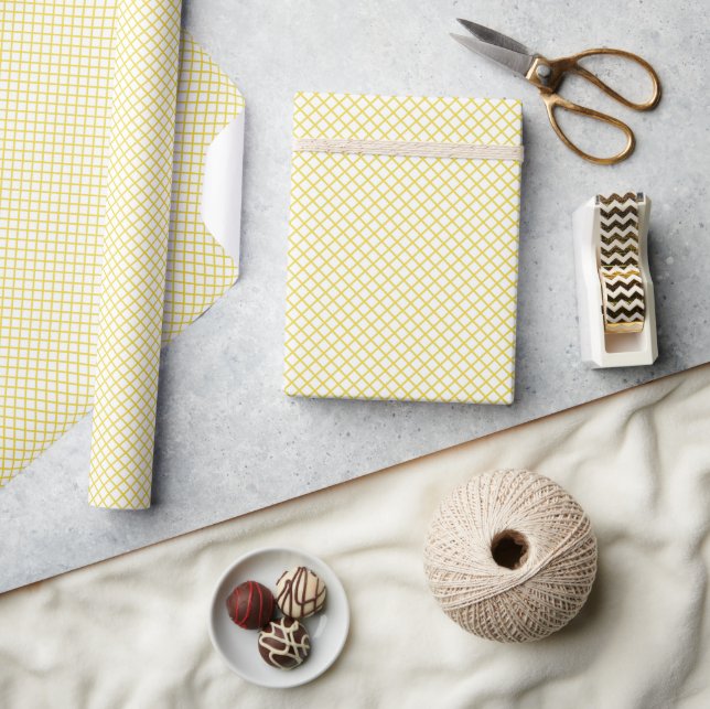 Papier Cadeau Trellis Diamant Jaune Doré - Blanc (Artisanat)