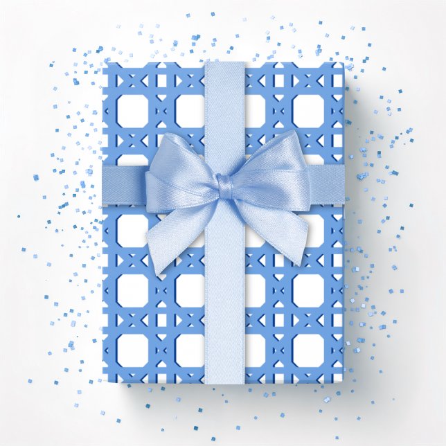 Papier Cadeau Trellis en Rotin de Style Chinois en Bleu (Créateur téléchargé)
