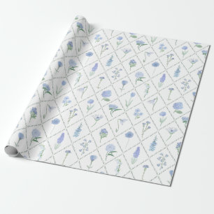 Papier Cadeau Trellis Floral Bleu et Vert Élégant