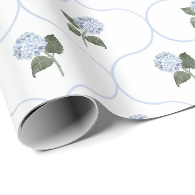 Papier Cadeau Trellis Floral de Jardin d'Hydrangea Bleue (Coin rond)