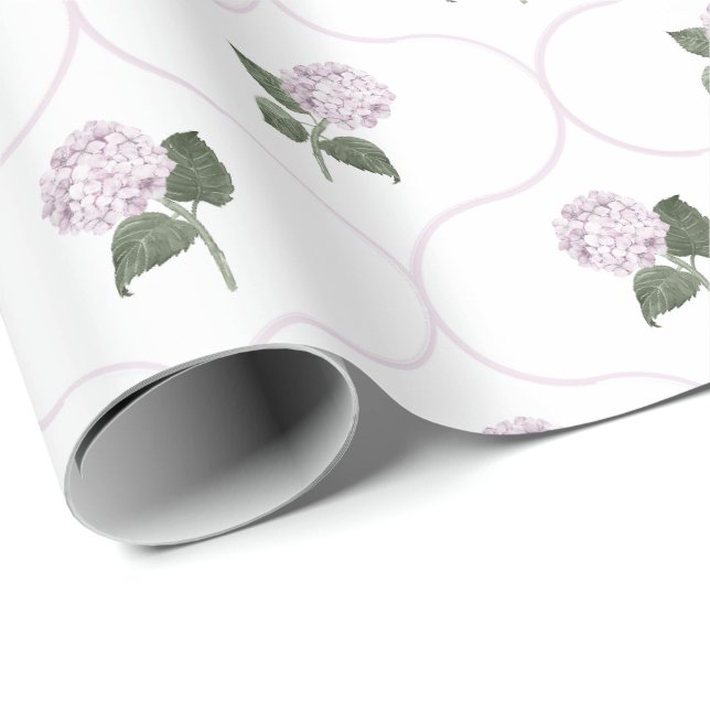 Papier Cadeau Trellis Floral de Jardin Hydrangea Rose (Coin rond)
