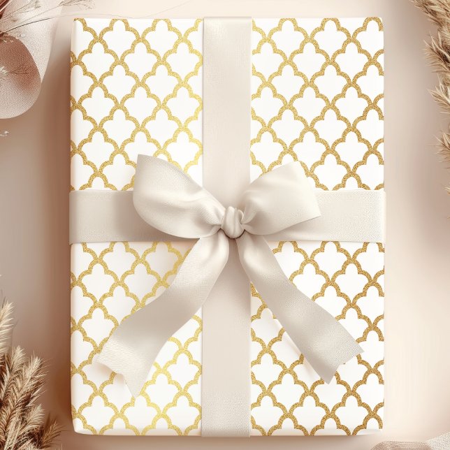 Papier Cadeau Trellis Marocain Blanc Or Moderne Élégant (Créateur téléchargé)