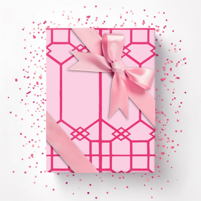 Papier Cadeau Trellis octogonal Chippendale en rose gras (Créateur téléchargé)