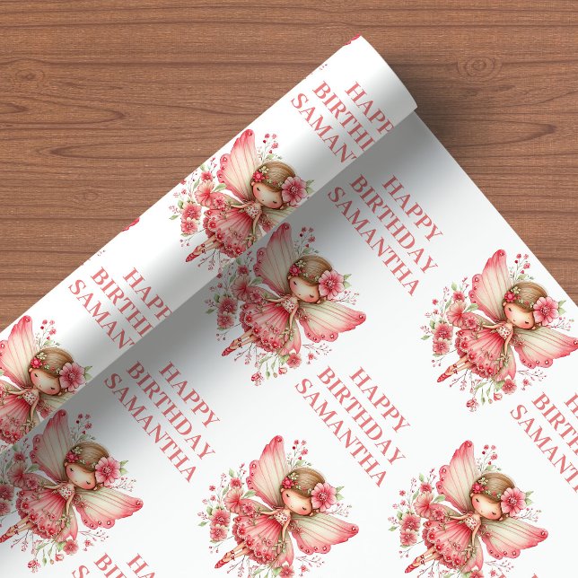 Papier Cadeau Trendy Fairy Girl Blush Floral Birthday Wrapping  (Trendy Fairy Girl Blush Floral Birthday Wrapping Paper

)