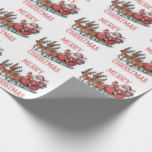 Papier Cadeau Trendy Joyeux Noël Père Noël Traîneau Renne