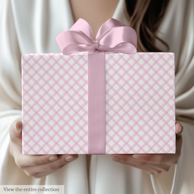 Papier Cadeau Trendy Light Pink & White Plaid Birthday Gift Wrap (Trendy Light Pink & White Plaid Birthday Gift Wrap)