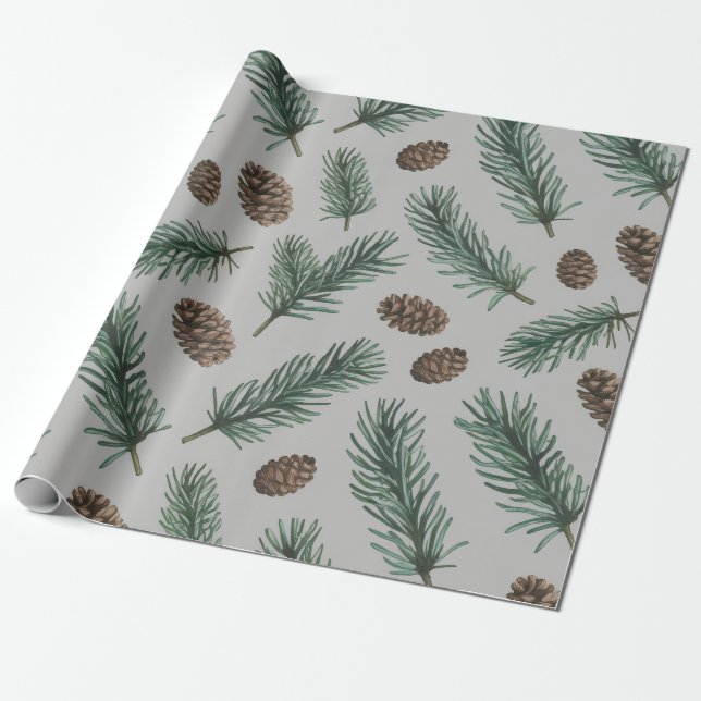 Papier Cadeau Trendy Merry Christmas Pine Cones and Branches     (Déroulé)