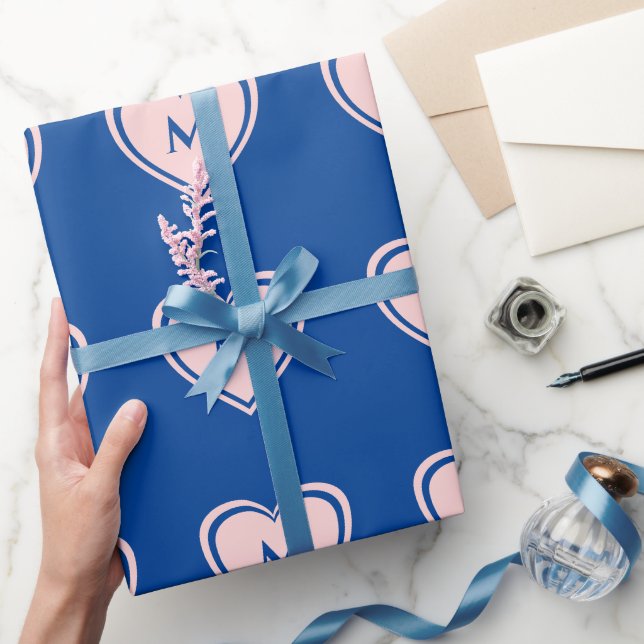 Papier Cadeau Trendy Pink Blue Heart Monogramme Saint Valentin (Cadeaux)